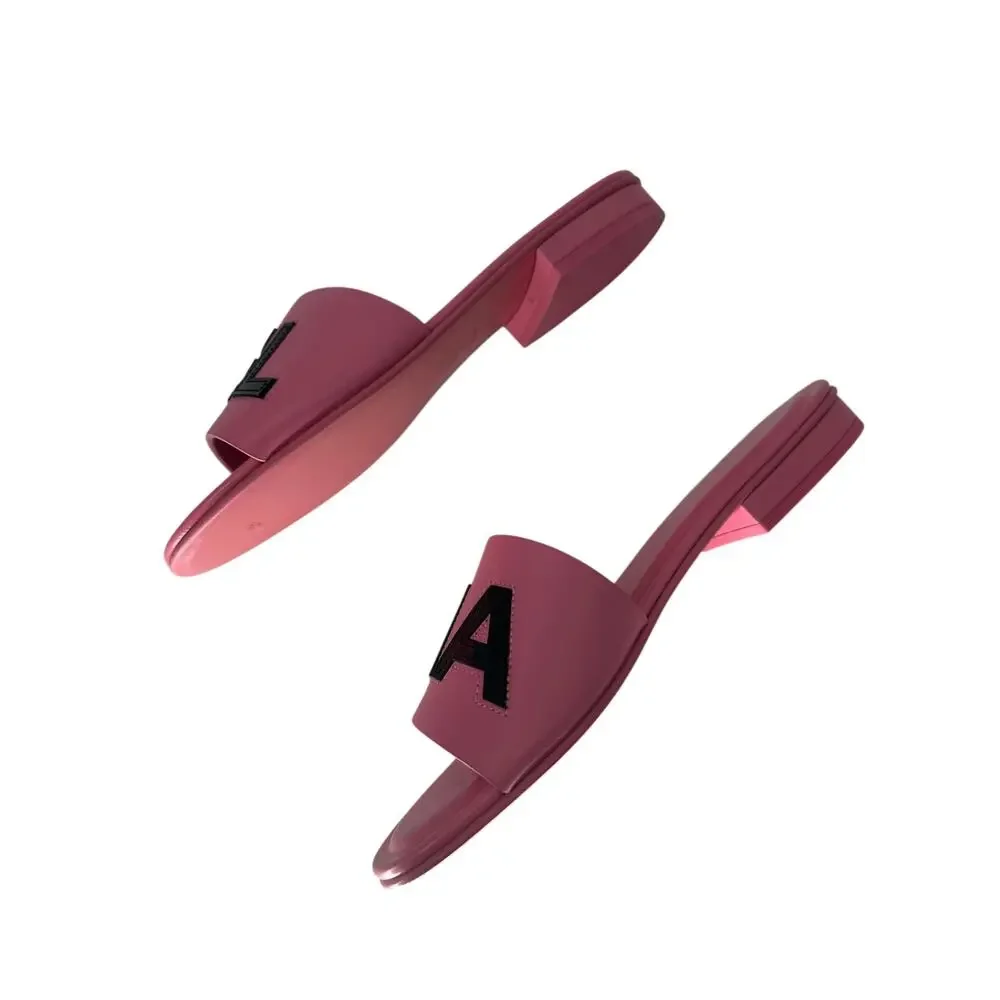 Chanel Calfskin Patent Calfskin Logo Slide Mules Pink Women's Size 37 NWOB